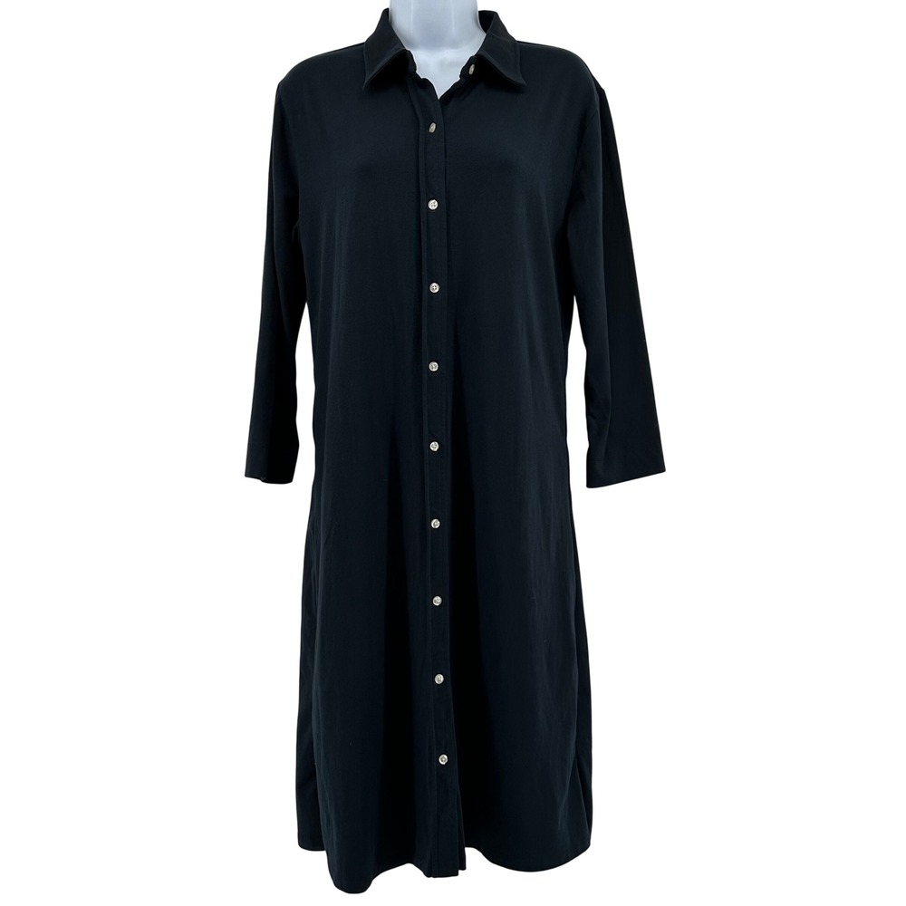 Lands End Button Down Shirt Dress Womens L Navy Preppy Coastal Classic Capsule